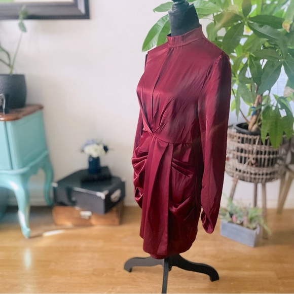 Fashion Nova Raise Your Glass Satin Drape Mini Dress in Deep Red Wine Size M - Picture 8 of 13